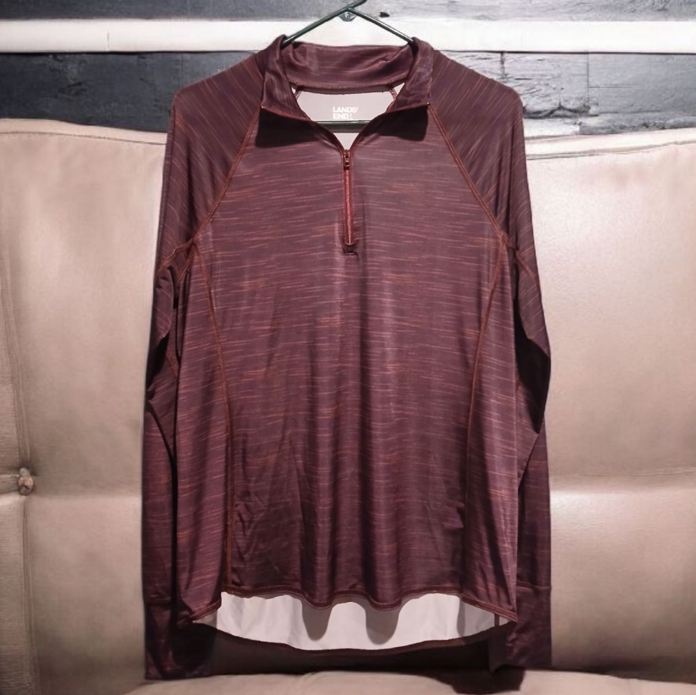 Lands End Dark Maroon Purple 1/4 Zip Stretch Athletic Shirt Womans size Large